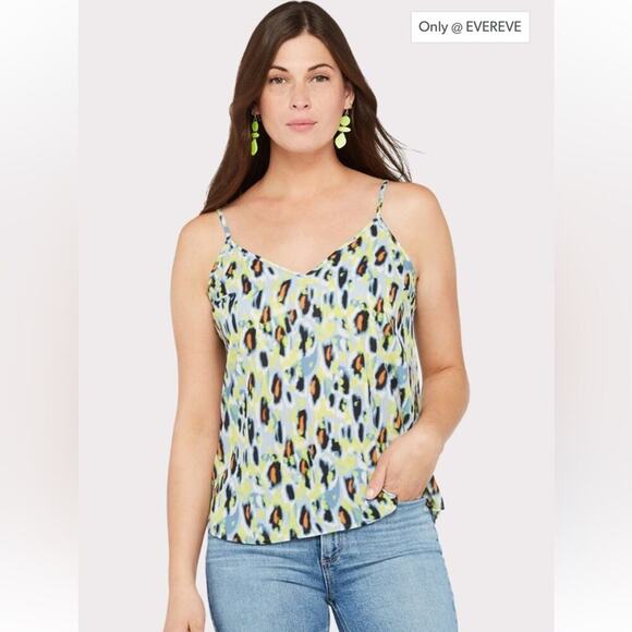 Evereve Allison Joy Mia Multicolor‎ Leopard Sleeveless V Neck Cami Tank Top Sz M - Picture 1 of 10